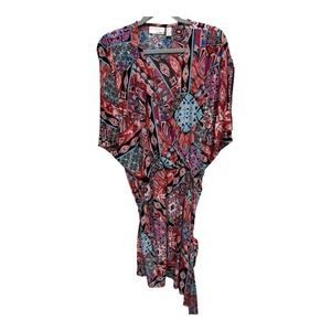 Attitudes geometric retro vintages faux wrap dress multicolor size large